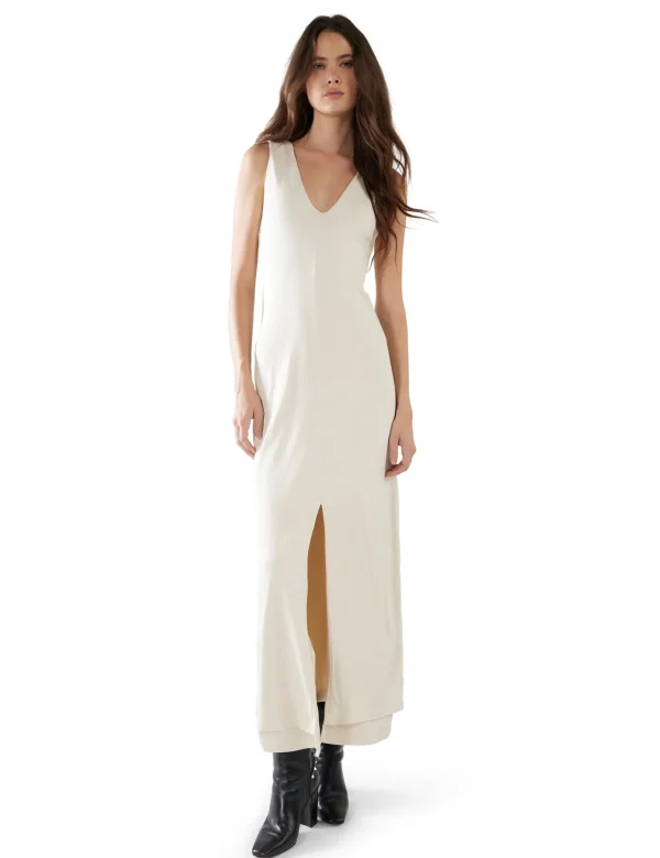 Clearance LES TIEN Ali Double V- Tank Dress Ivory