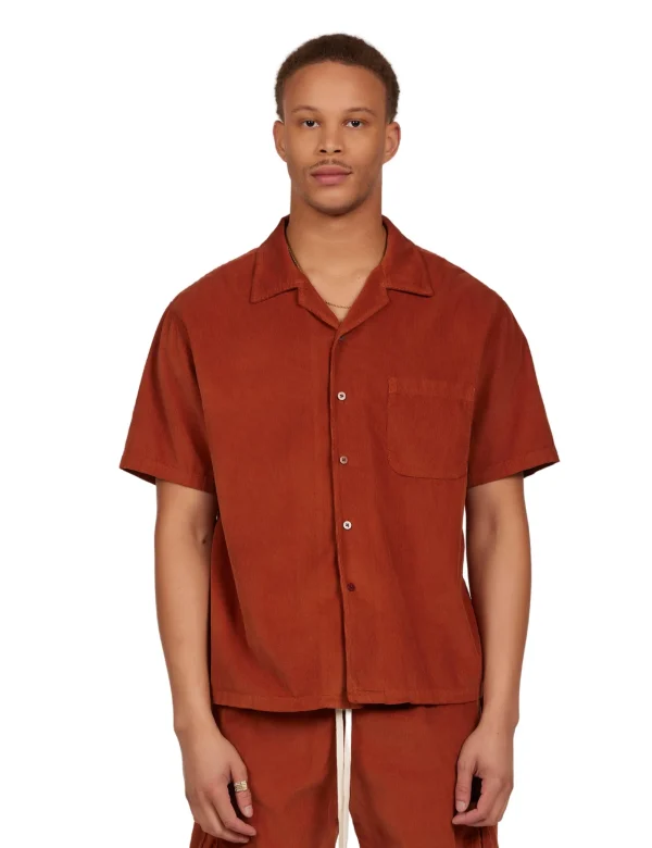 New LES TIEN Baby Corduroy Cuban Shirt Cedar