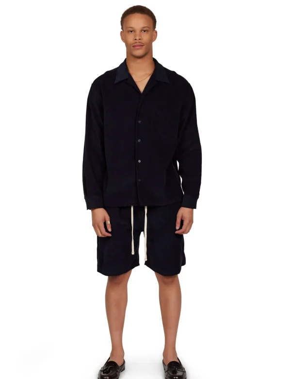 Fashion LES TIEN Baby Corduroy L/S Cuban Shirt Navy