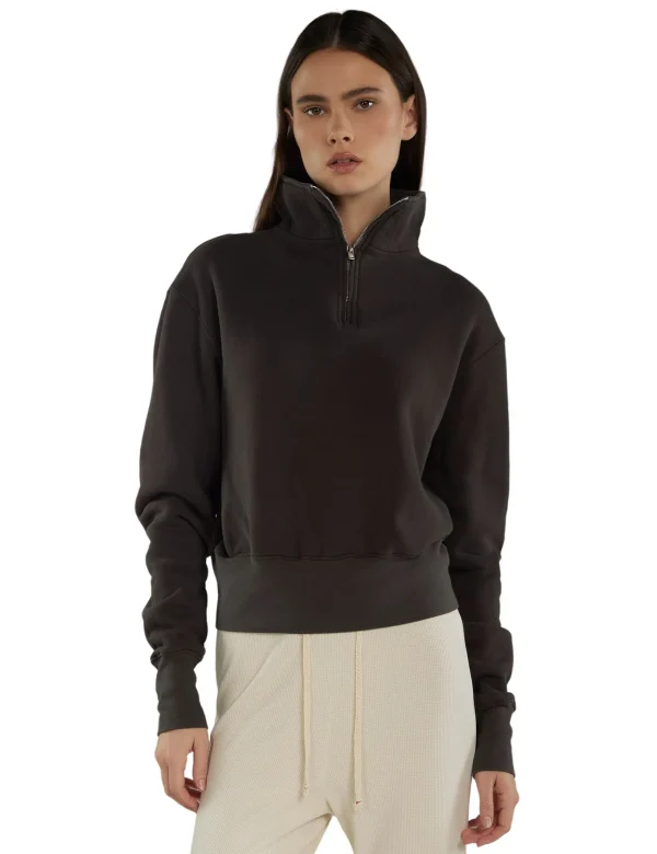 New LES TIEN Bailey Banded Half Zip Pullover Vintage Black