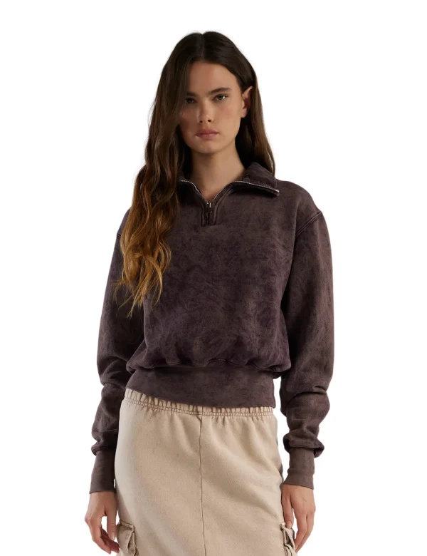 Best LES TIEN Bailey Banded Half Zip Pullover Fig Mineral