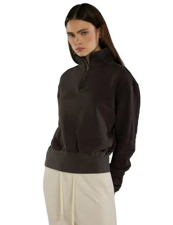 New LES TIEN Bailey Banded Half Zip Pullover Vintage Black