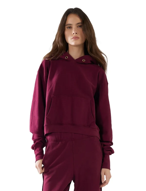 New LES TIEN Cara Crop Hoodie Bordeaux