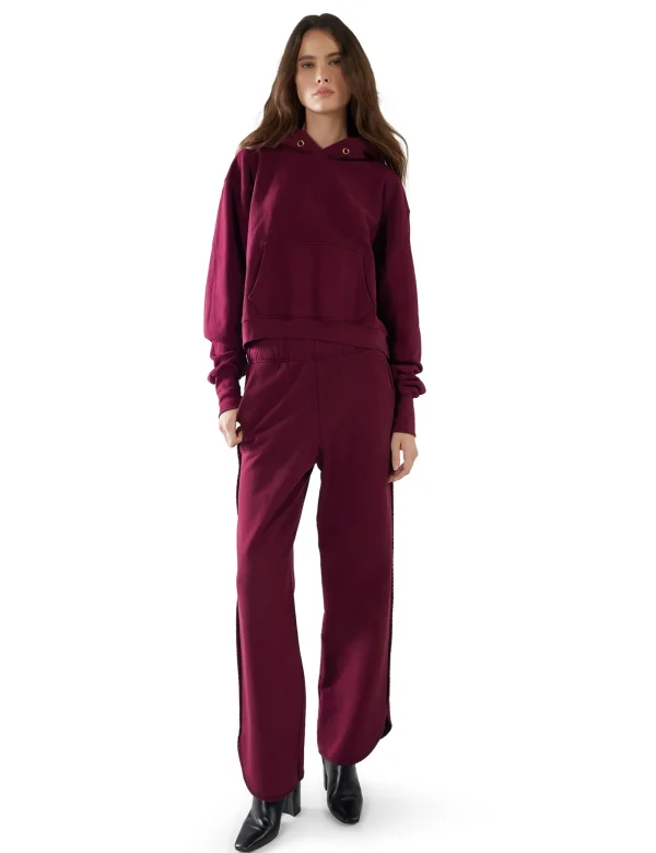 New LES TIEN Cara Crop Hoodie Bordeaux