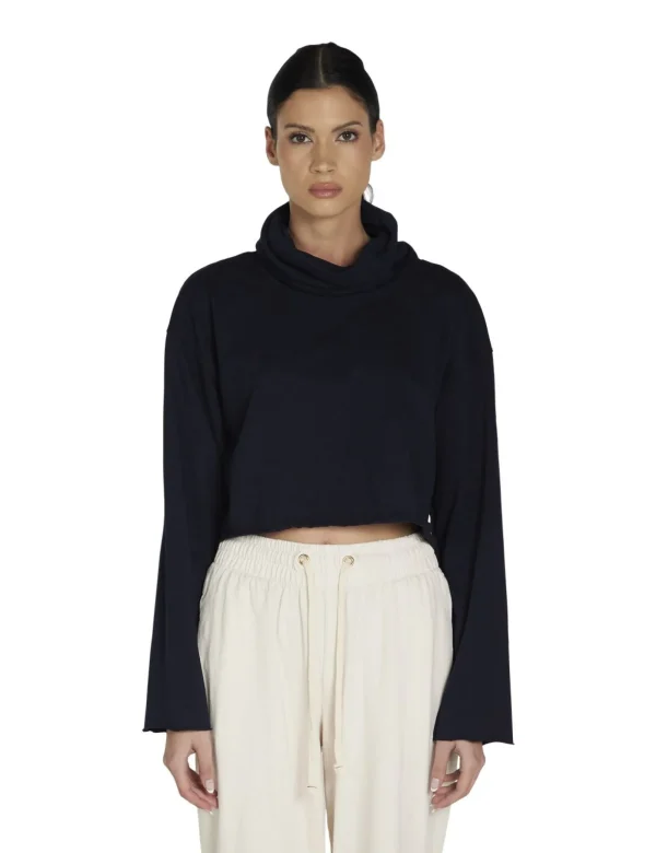 Outlet LES TIEN Coreena Crop Cowl Neck Navy