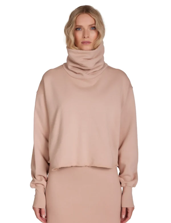 Clearance LES TIEN Corey Crop Cowl Neck Mauve