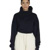Outlet LES TIEN Corey Crop Cowl Neck Navy