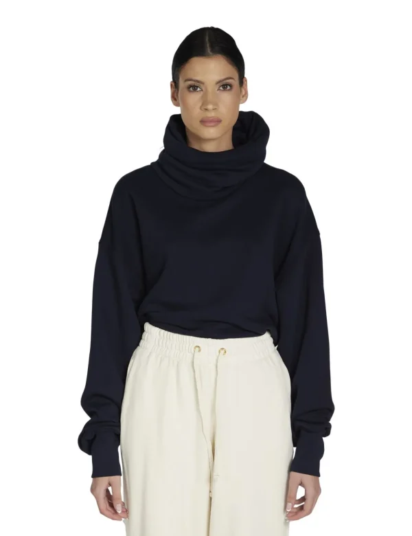 Outlet LES TIEN Corey Crop Cowl Neck Navy