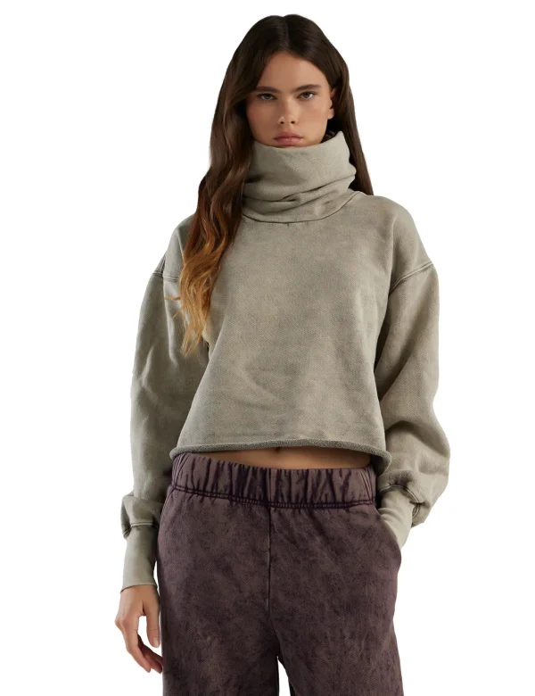 New LES TIEN Corey Crop Cowl Neck Dove Mineral