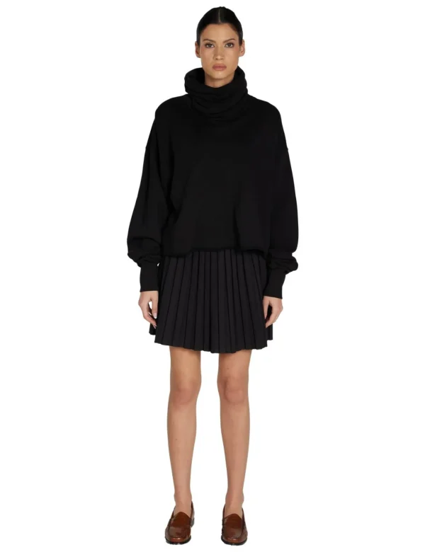 Fashion LES TIEN Corey Crop Cowl Neck Jet Black