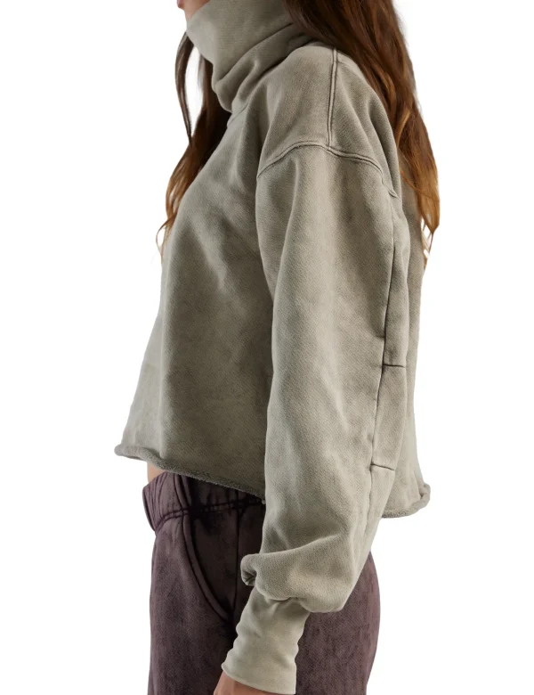 New LES TIEN Corey Crop Cowl Neck Dove Mineral