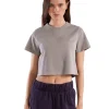 Fashion LES TIEN Daria Crop Tee Washed Dove