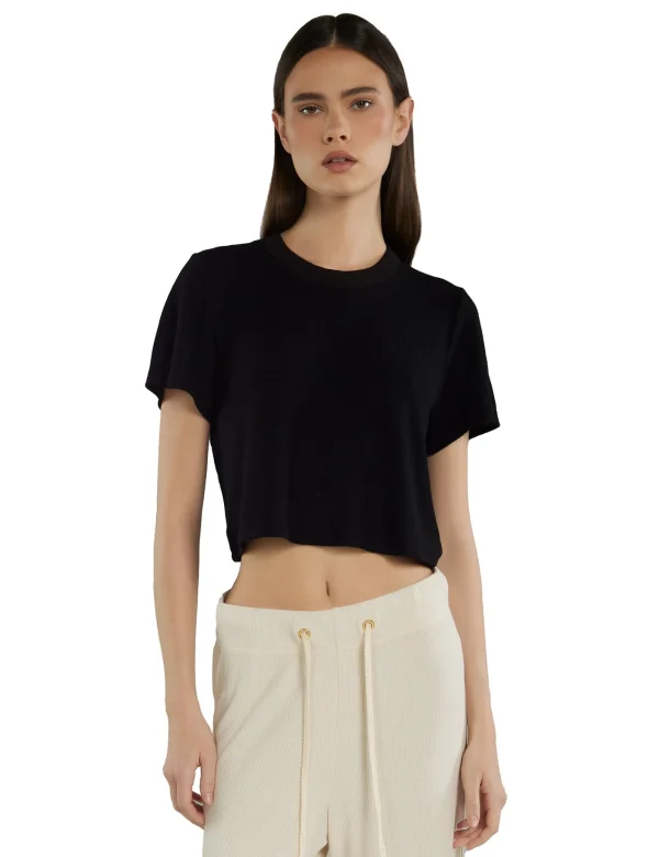Hot LES TIEN Daria Crop Tee Jet Black
