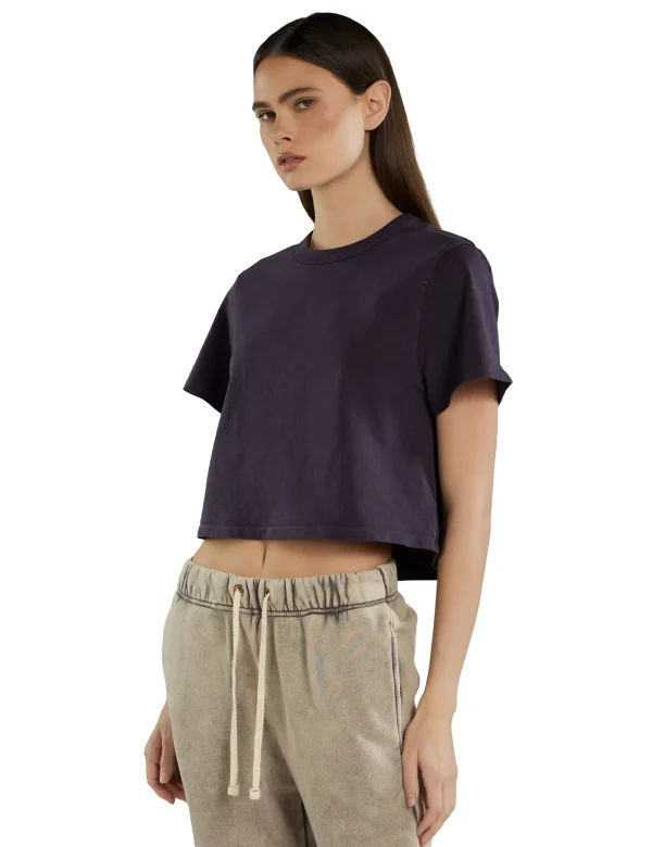 Fashion LES TIEN Daria Crop Tee Washed Fig