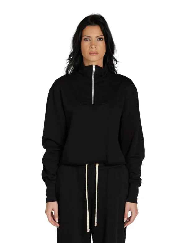 New LES TIEN Haley Crop Half Zip Pullover Jet Black