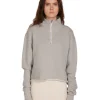 New LES TIEN Haley Crop Half Zip Pullover Heather Grey