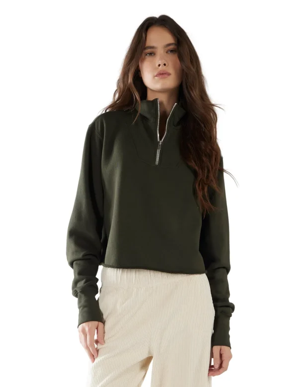 Hot LES TIEN Haley Crop Half Zip Pullover Forest