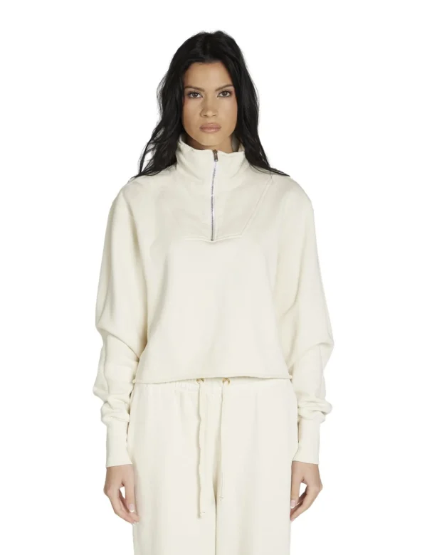 Sale LES TIEN Haley Crop Half Zip Pullover Ivory