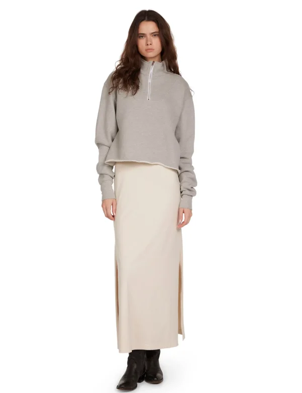 New LES TIEN Haley Crop Half Zip Pullover Heather Grey
