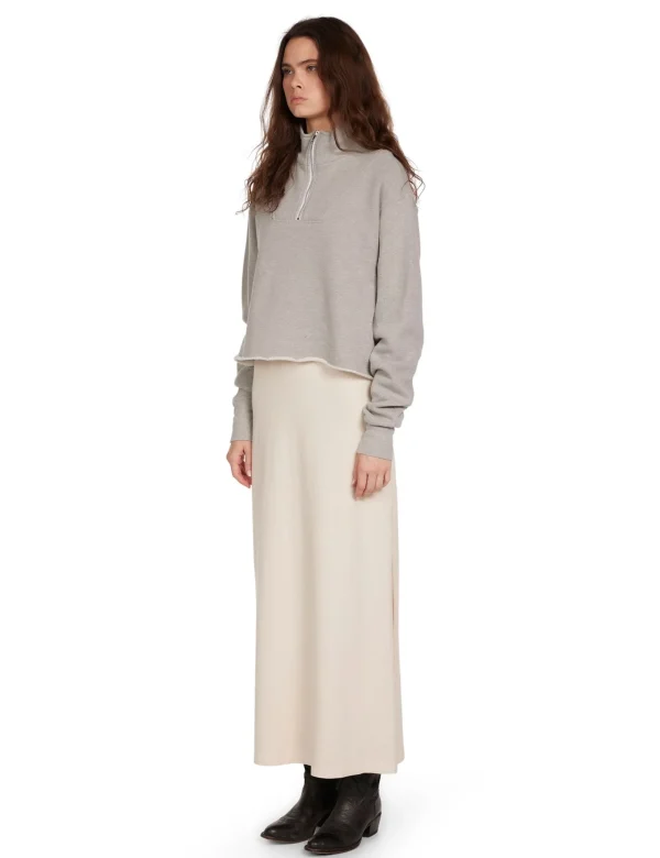 New LES TIEN Haley Crop Half Zip Pullover Heather Grey