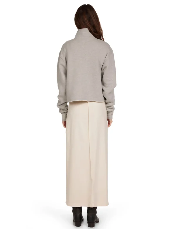 New LES TIEN Haley Crop Half Zip Pullover Heather Grey