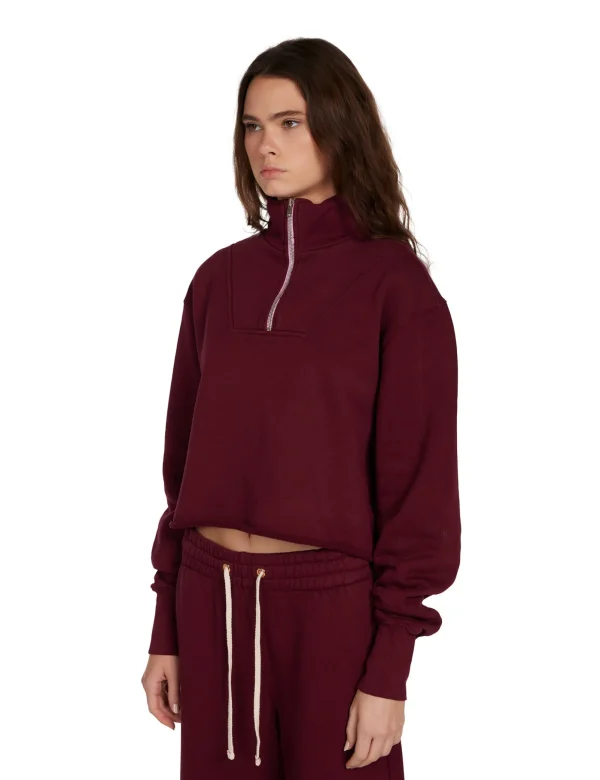 Fashion LES TIEN Haley Crop Half Zip Pullover Bordeaux