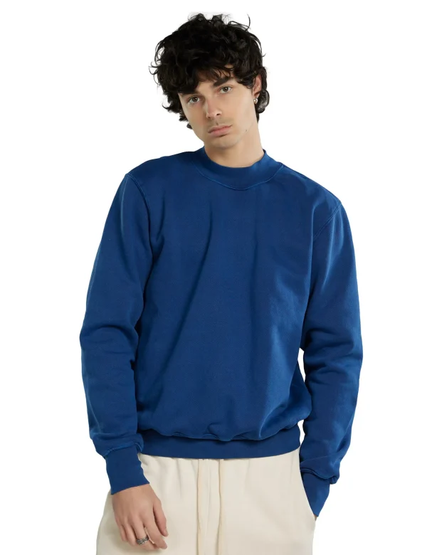 Online LES TIEN Heavyweight Banded Polo Mock Neck Washed Blue 42