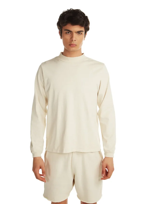 Fashion LES TIEN Heavyweight Mock Neck Long Sleeve Ivory