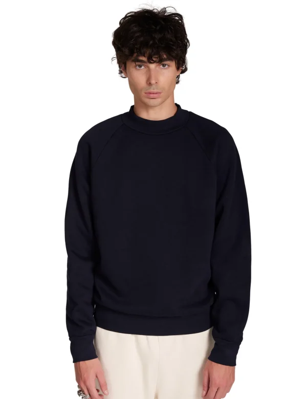 New LES TIEN Heavyweight Mock Neck Raglan Navy