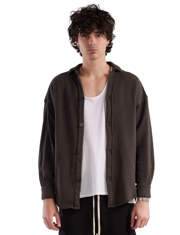 Fashion LES TIEN Heavyweight Oversized Button Up Vintage Black