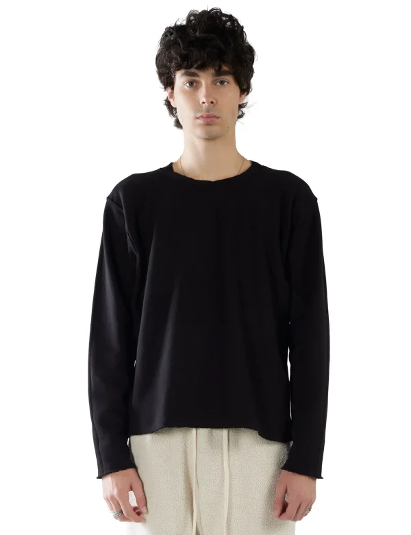 Clearance LES TIEN Heavyweight Raw Crop Crew Jet Black