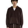 Clearance LES TIEN Heavyweight Raw Cropped Hoodie Washed Brown Fig