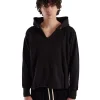 Hot LES TIEN Heavyweight Raw Cropped Hoodie Jet Black