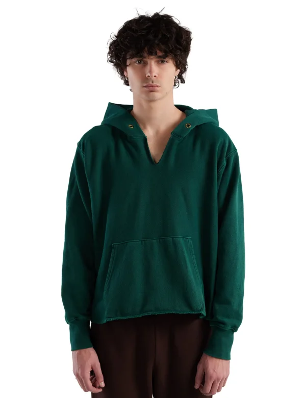 Hot LES TIEN Heavyweight Raw Cropped Hoodie Washed Emerald