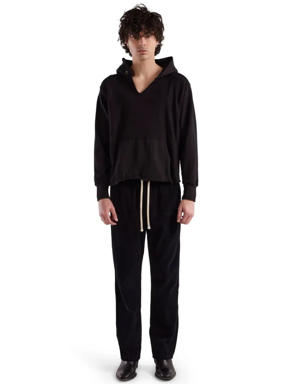 Hot LES TIEN Heavyweight Raw Cropped Hoodie Jet Black