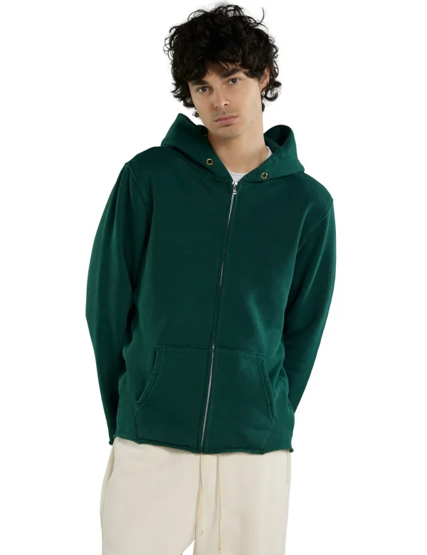 Online LES TIEN Heavyweight Raw Zip Hoodie Washed Emerald