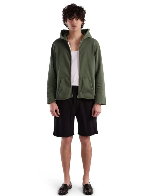 Best LES TIEN Heavyweight Raw Zip Hoodie Dark Moss
