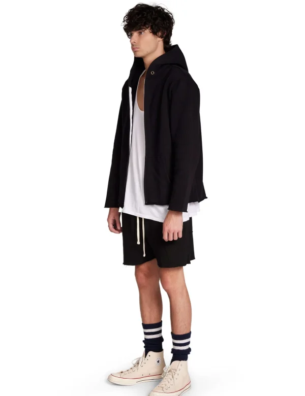 Online LES TIEN Heavyweight Raw Zip Hoodie Jet Black
