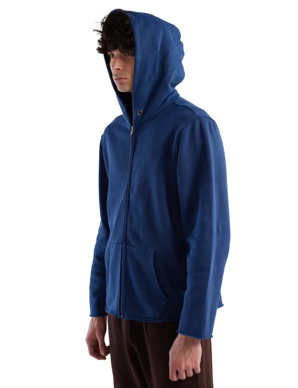 Fashion LES TIEN Heavyweight Raw Zip Hoodie Washed Blue 42