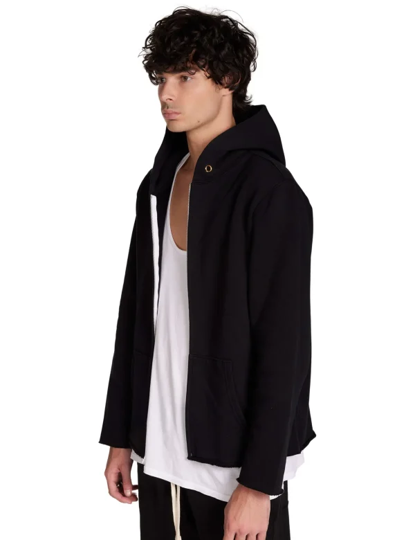Online LES TIEN Heavyweight Raw Zip Hoodie Jet Black