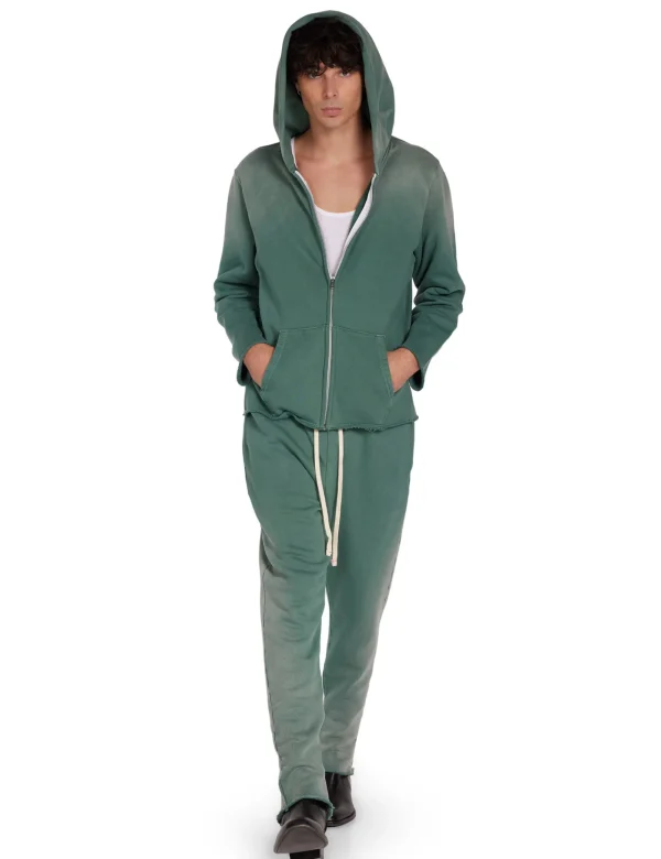 Fashion LES TIEN Heavyweight Raw Zip Hoodie Sunfaded Dark Moss