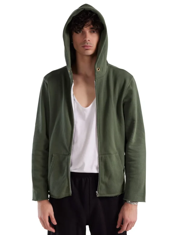 Best LES TIEN Heavyweight Raw Zip Hoodie Dark Moss