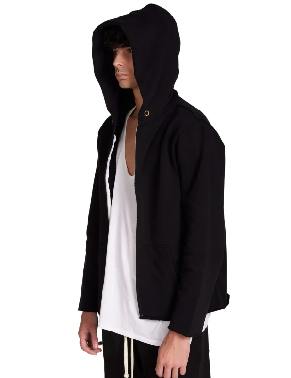 Online LES TIEN Heavyweight Raw Zip Hoodie Jet Black