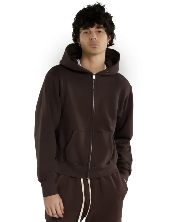 New LES TIEN Heavyweight Zip Hoodie Washed Brown Fig