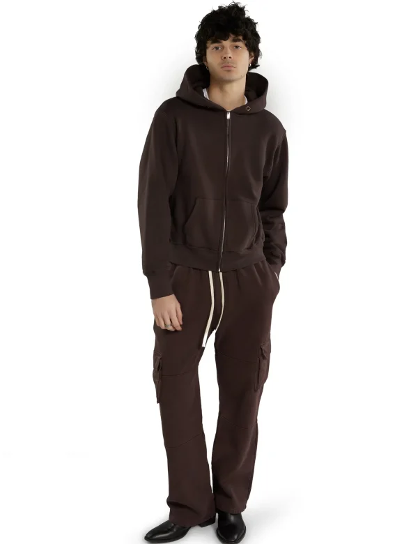 New LES TIEN Heavyweight Zip Hoodie Washed Brown Fig