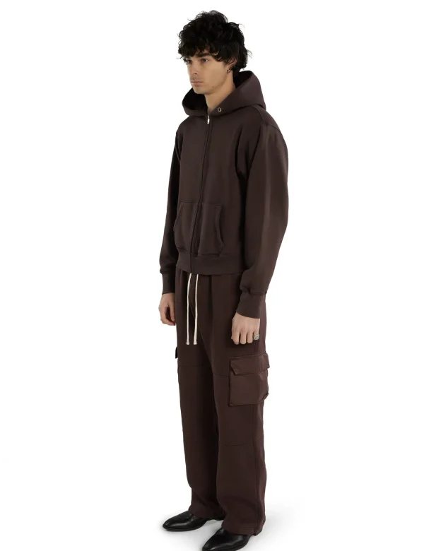 New LES TIEN Heavyweight Zip Hoodie Washed Brown Fig