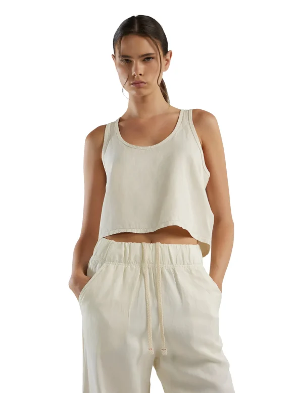 Sale LES TIEN Kerry Crop Tank Ivory