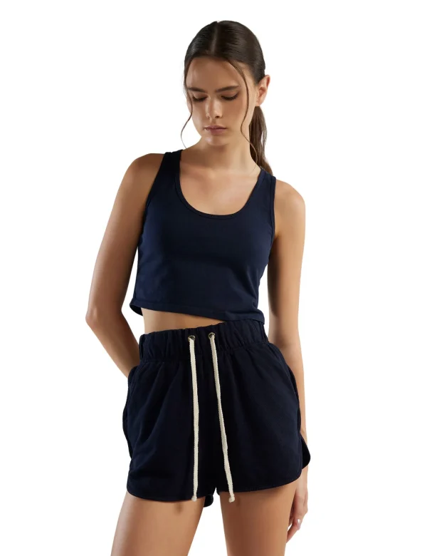 Discount LES TIEN Kerry Crop Tank Navy
