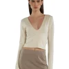 Sale LES TIEN Liz Double V Long Sleeve Ivory