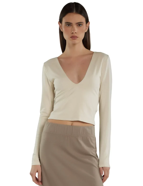 Sale LES TIEN Liz Double V Long Sleeve Ivory